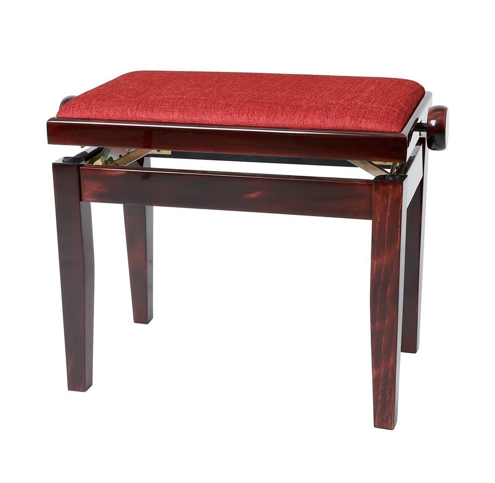 Piano bench Deluxe Mahogany highgloss Bordeaux cover